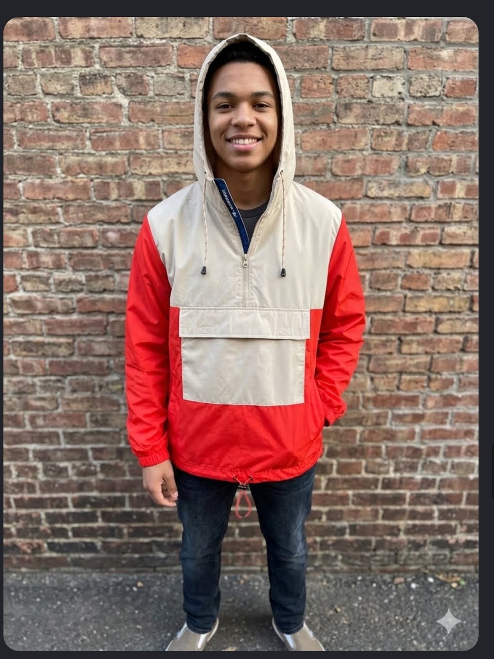 Arizona Jean Company Red & Cream Hooded Colorblock Windbreaker